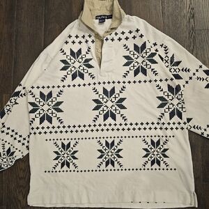 Vintage 90s Nautica Long Sleeve Rugby Polo featuring Snowflake Patern Mens Sz XL